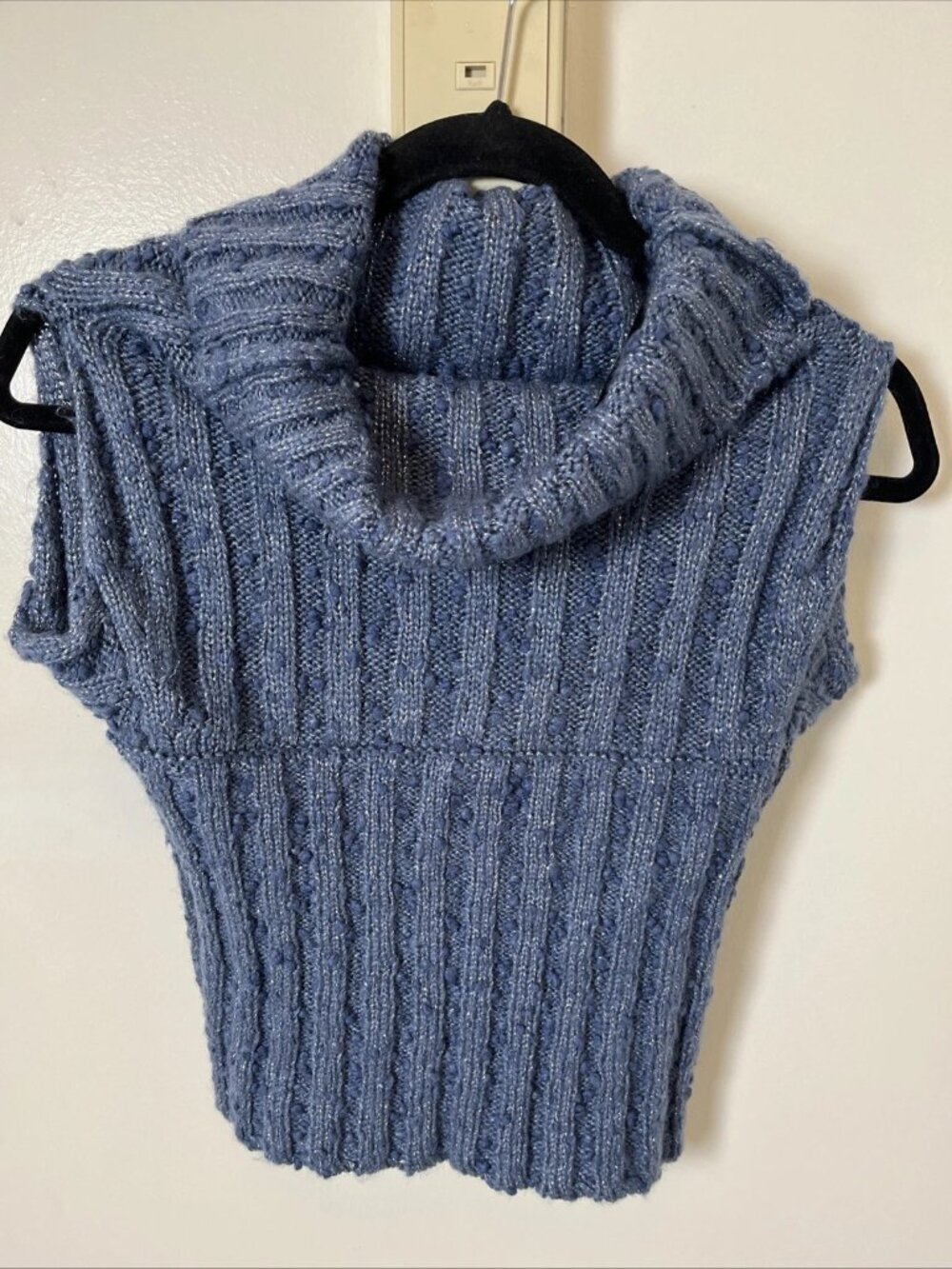 Silence + Noise Blue Metallic Cowl Neck Cropped Sweater M